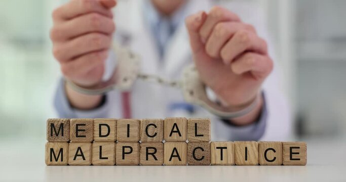 Phrase Medical malpractice against doctor in handcuffs
