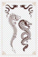 2024 Korean happy new year background with dragon and traditional pattern.Calligraphy means 