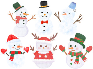 Cute snowman set Winter clipart transparent background