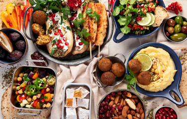 Middle eastern or Arabic dishes on light background. Tasty traditional food