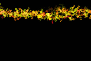 Bokeh lights effect on Yellow, Pink, Red, Orange, Green color, Black Background, Abstract Blur, Glitter, Defocused, Seamless polka dot pattern , Creative, Illustration design