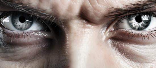 close up of audacious man eye. Determination and courage concept - obrazy, fototapety, plakaty
