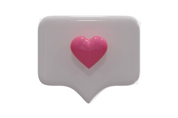3D Illustration, social media like notification icon with heart