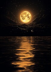 a full moon over water - obrazy, fototapety, plakaty