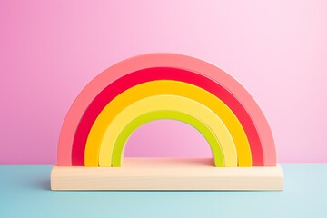a rainbow shaped wooden toy