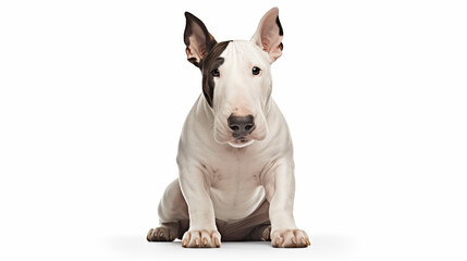 A adoreable terrier in crouching position, white background - obrazy, fototapety, plakaty
