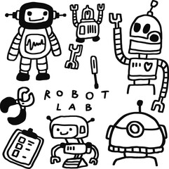hand drawn robot lab for templates