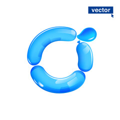 O letter logo made of blue clear water and dew drops. Eco-friendly realistic 3D twisted balloons. Vector elements in plastic cartoon style. Perfect for pure nature banner, healthy filter labels.