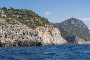 steep cliffs at Bove cape, Argentario, Italy - obrazy, fototapety, plakaty