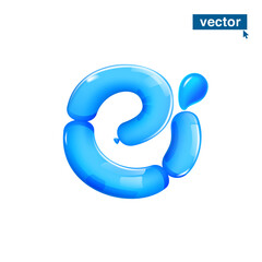 0 logo. Number zero made of blue clear water and dew drops. Eco-friendly realistic 3D twisted balloons. Vector elements in plastic cartoon style. Perfect for pure nature banner, healthy filter labels