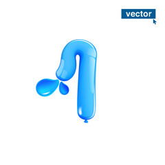 1 logo. Number one made of blue clear water and dew drops. Eco-friendly realistic 3D twisted balloons. Vector elements in plastic cartoon style. Perfect for pure nature banner, healthy filter labels