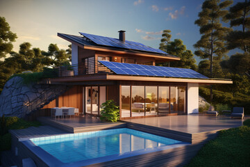 Modern Eco-Friendly House with Solar Panels, Sustainable Architecture