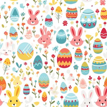 a pattern of easter eggs and bunnies