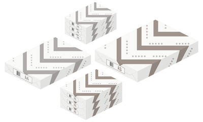 A4・A3コピー用紙のストックのイメージ３　ベクターイラスト素材　※A3用紙イラストはA4用紙イラストの120%の大きさで表現