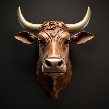 a brown bull head with horns