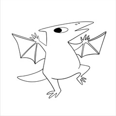 Vector cute dinosaur Pterodactyl, drawing for children. Colorful hand drawn dinosaur in cartoon style