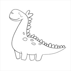 Vector Cute green dinosaur with a long neck, drawing for children. Colorful hand drawn dinosaur in cartoon style