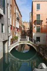 Fototapeta na wymiar Bridge on canal, Venice, Veneto, Italy, Europe, Italian, European