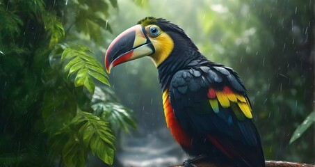 yellow billed toucan in jungle generative ai