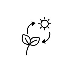 Plant photosynthesis vector icon in black and white color.