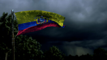 Ecuador flag for veterans day on dark storm cumulus clouds - abstract 3D rendering