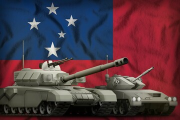 Samoa tank forces concept on the national flag background. 3d Illustration