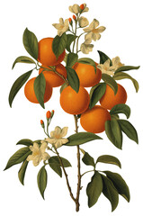 Clementine fruit isolated on transparent background, old botanical illustration