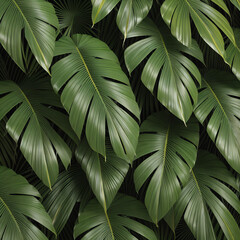 Square tropical green leave background, Dark green wallpaper