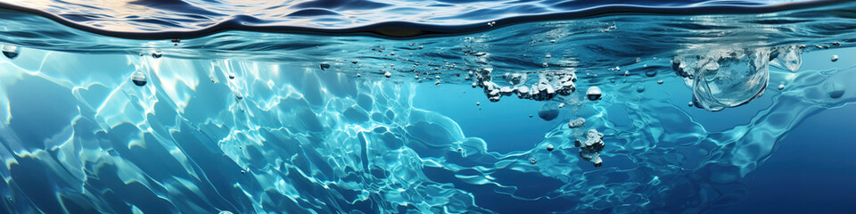 A close up view of a blue water surface. Water background.