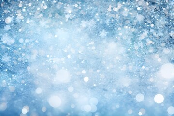 Fototapeta premium Christmas background with bokeh lights and snowflakes on blue. Winter background with snowflakes. Christmas and New Year concept.