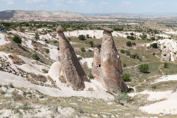 Three Beauties, Üç Güzeller next to the road from Göreme to Ürgüp, Cappadocia, Turkey