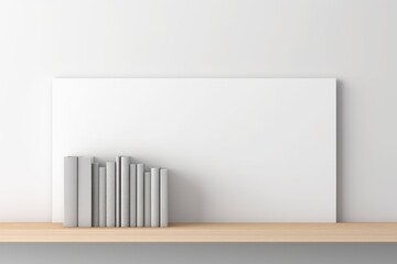 Obraz premium Front view of white mockup book on bookshelf. Cozy book background. Bookish, bookstore, bookshop.