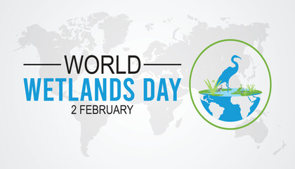 Vector illustration on the theme of World Wetlands Day observed each year during February.banner, Holiday, poster, card and background design. - obrazy, fototapety, plakaty