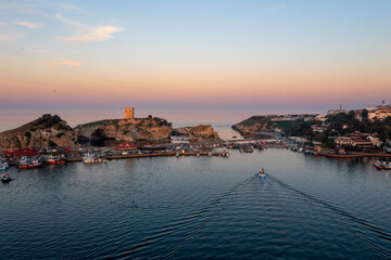 Naklejka premium drone shooting sile castle and its surroundings, sile, istanbul, turkey