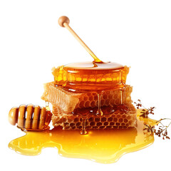 Honeycomb  with honey isolated on transparent background, clipping path, png file - obrazy, fototapety, plakaty