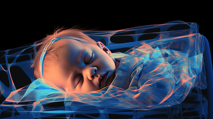 Sleeping baby on a black background.