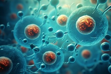 3d rendering of Human cell or Embryonic stem cell microscope background - obrazy, fototapety, plakaty