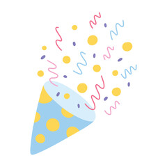 Confetti popper for party. Isolated confetti, explosion, firecracker, celebration in hand drawn style. Vector illustration.