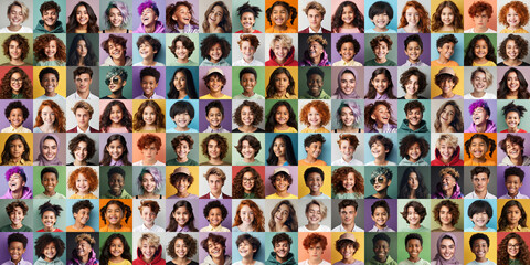 Panorama of children and young people during their school years - obrazy, fototapety, plakaty