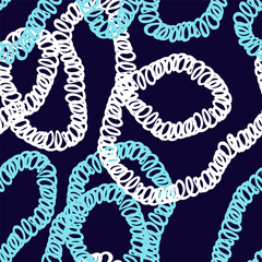 Naive seamless squiggle pattern with bright colored textured wavy lines on a light background. Creative abstract squiggle style drawing background.