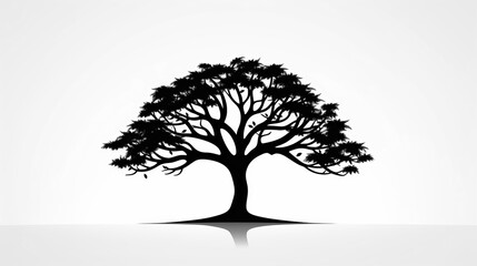 Monochrome Tree Icon, Black Silhouette on a White Background