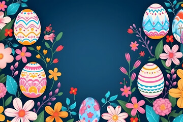 easter card, easter bunny with eggs, easter eggs and flowers, easter eggs in a basket, easter eggs and flowers on a white background, easter wall paper and background for social media