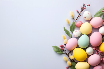 easter card, easter bunny with eggs, easter eggs and flowers, easter eggs in a basket, easter eggs and flowers on a white background, easter wall paper and background for social media