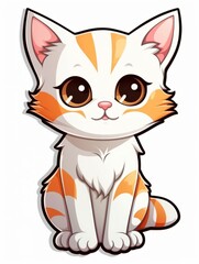 Cartoon sticker white kitten on white background isolated, AI