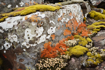 moss on stone, lichen on stone, lichen on rock,  Lichen growing on a boulder on a mountain near, Isolated PNG cutout of Icelandic rocks