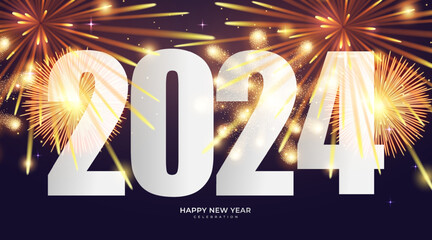  2024 New Year greeting background with fireworks.