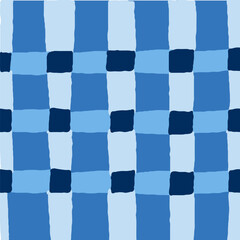 Doodle Gingham Check Plaid Vector Pattern. Vertical and horizontal hand drawn crossing colored stripes. Chequered geometrical background. Cottagecore Homestead Farmhouse Print.