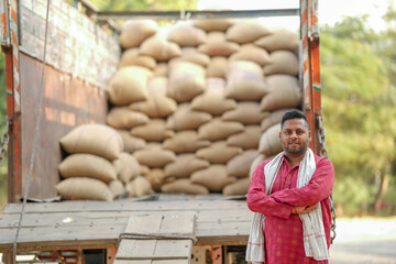 In the grain market, a farmer