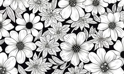 Möbelaufkleber A black and white drawing of flowers on a black background © uhdenis