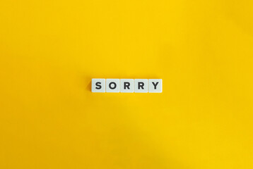 Sorry Word on Block Letter Tiles on Yellow Background. Minimalist Aesthetics. - obrazy, fototapety, plakaty
